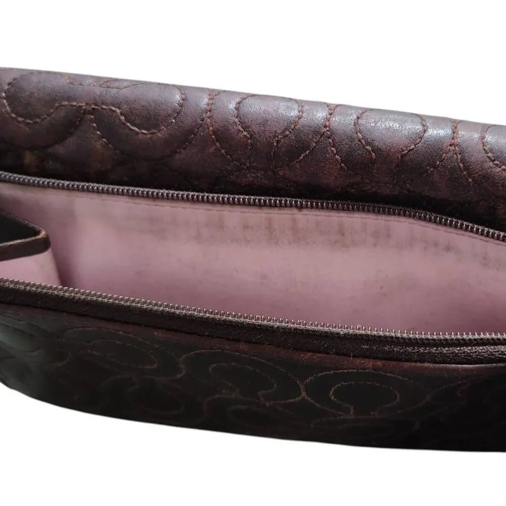 Authentic Coach quilted signature leather trifold wallet in rich brown with a so